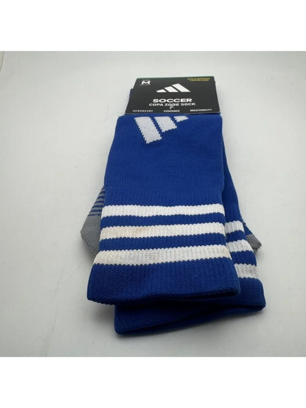 Adidas Copa Zone Soccer Socks Youth Size M Royal Blue White Cushioned Aeroready